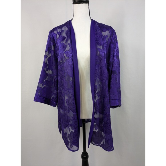 Dark Fairy Purple Floral Burnout Kimono Cardigan Sheer Bohemian Whimsigoth A076 - Picture 2 of 9